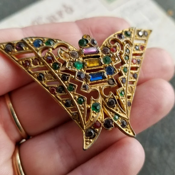 Relisted - Vintage Art Deco butterfly dress clip rhinestone - Picture 10 of 13